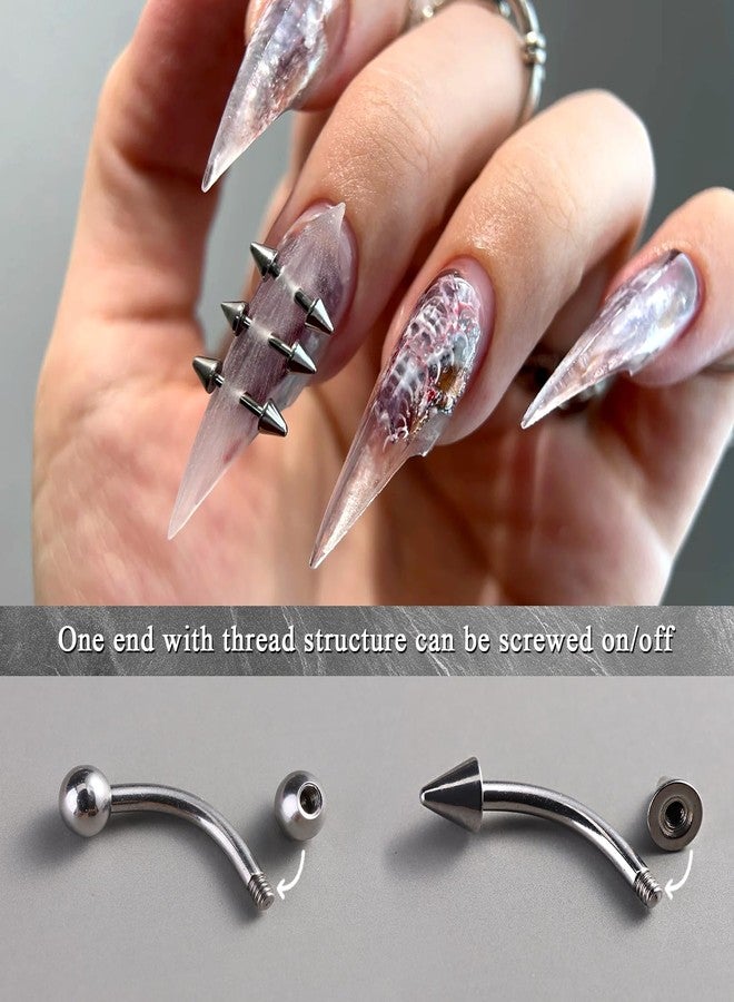 Furtherpretty Piercing Nail Charms Set, 3D Silver Alloy Goth Punk Nail Art Decorations, Triangle Spike Rivets & Metal Rings, Y2K Pierced Nail Charms for DIY Manicure & Salon Accessories - Image 4